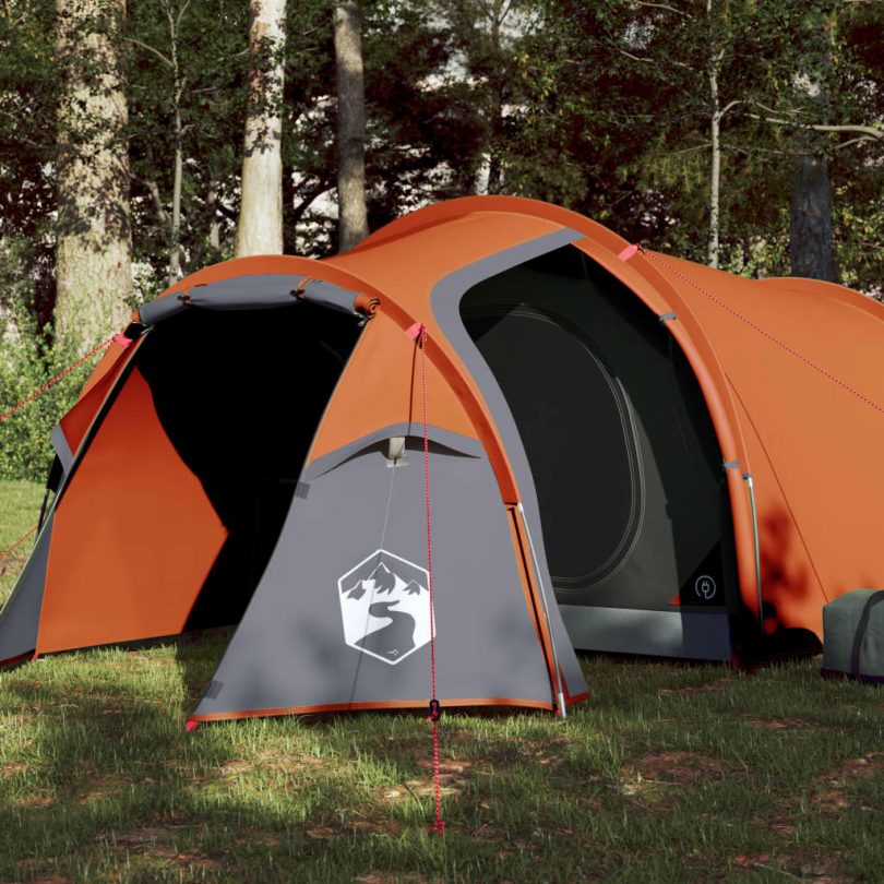 VidaXL Tent 3-persoons 370x185x116 cm 185T taft grijs en oranje