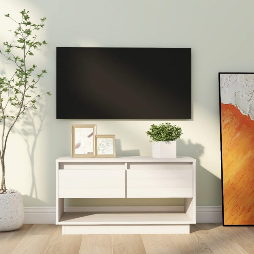 Tv-meubel 74x34x40 cm massief grenenhout wit
