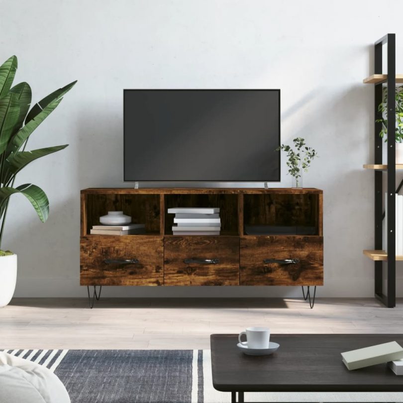 Tv-meubel 102x36x50 cm bewerkt hout gerookt eikenkleurig