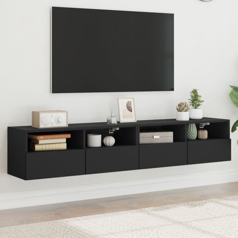 Tv-wandmeubels 2 st 80x30x30 cm bewerkt hout zwart