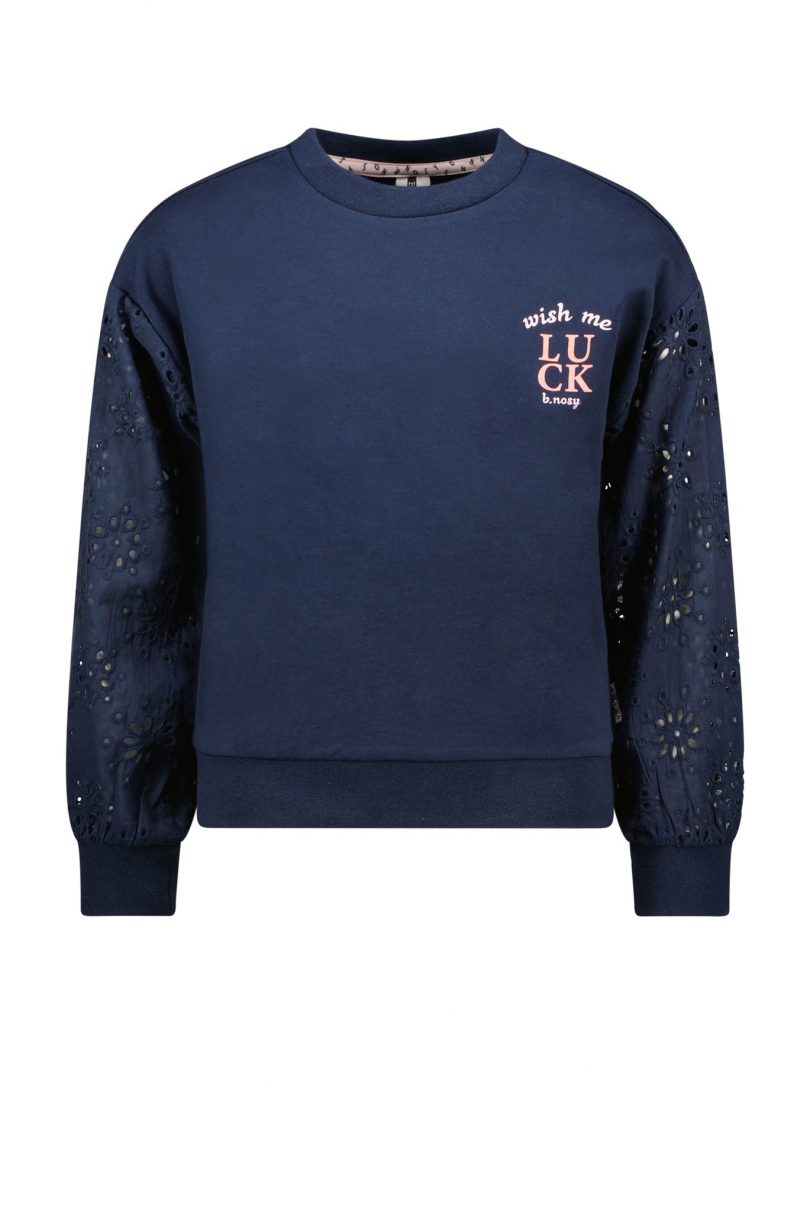 B.Nosy Meisjes sweater kant - Navy blauw